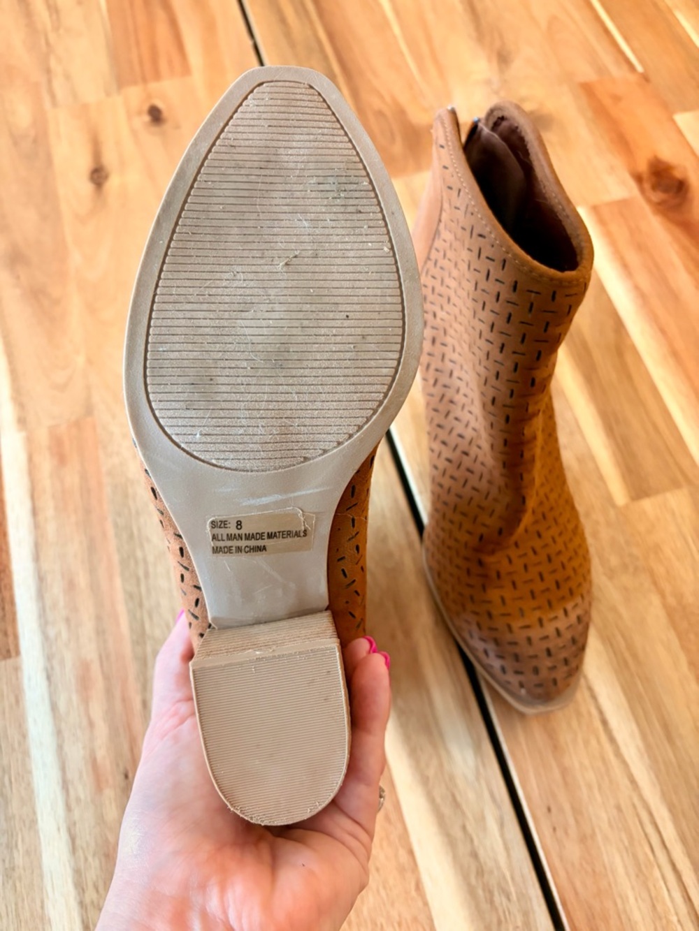Tan Perforated Ankle Booties - Classic Everyday Style - Picture 3 of 3